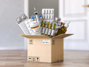 Medications in shipping box