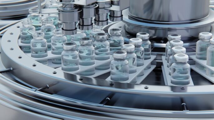 Pharmaceutical company production line 3d rendering.