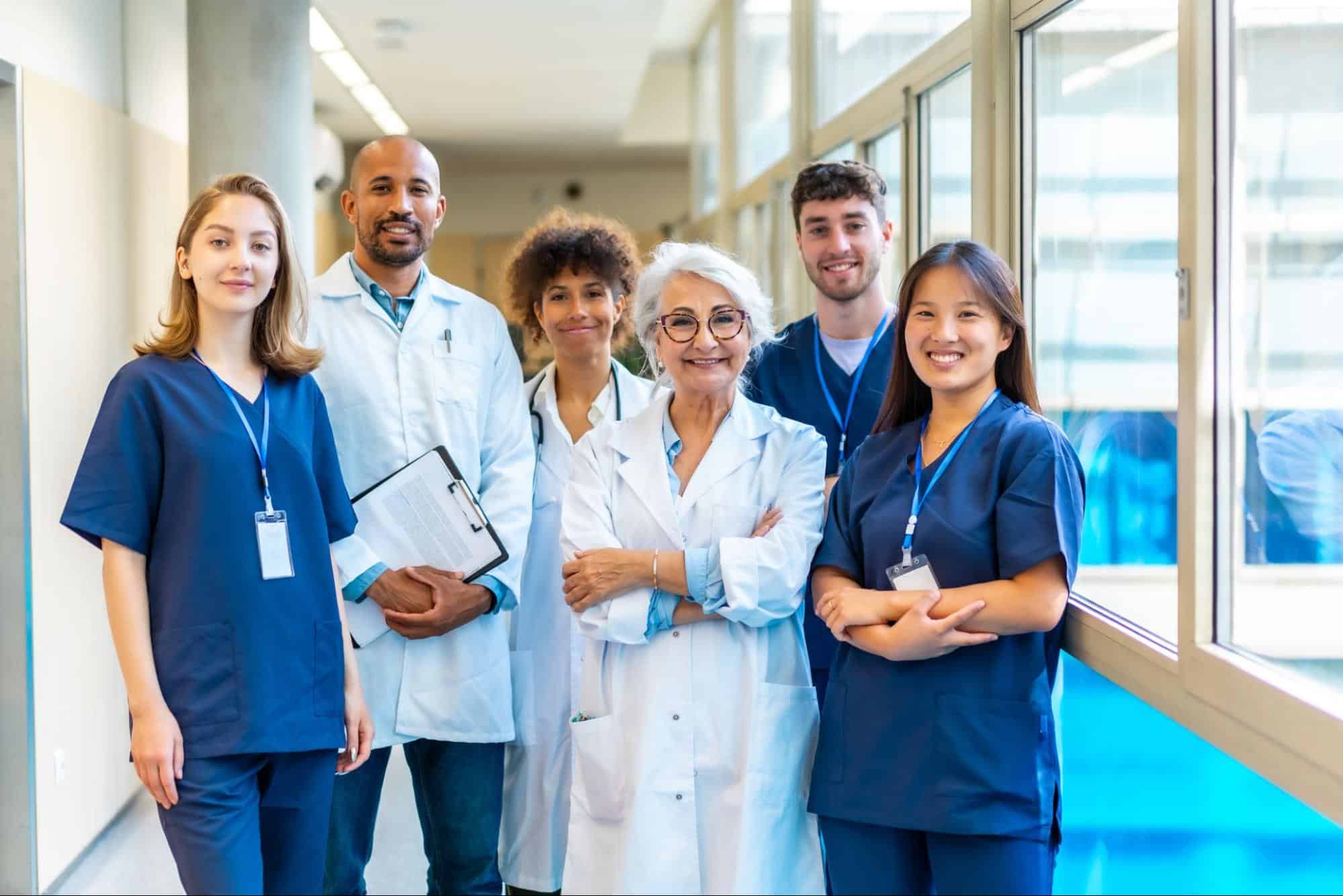 group of nurses and doctors in hospital